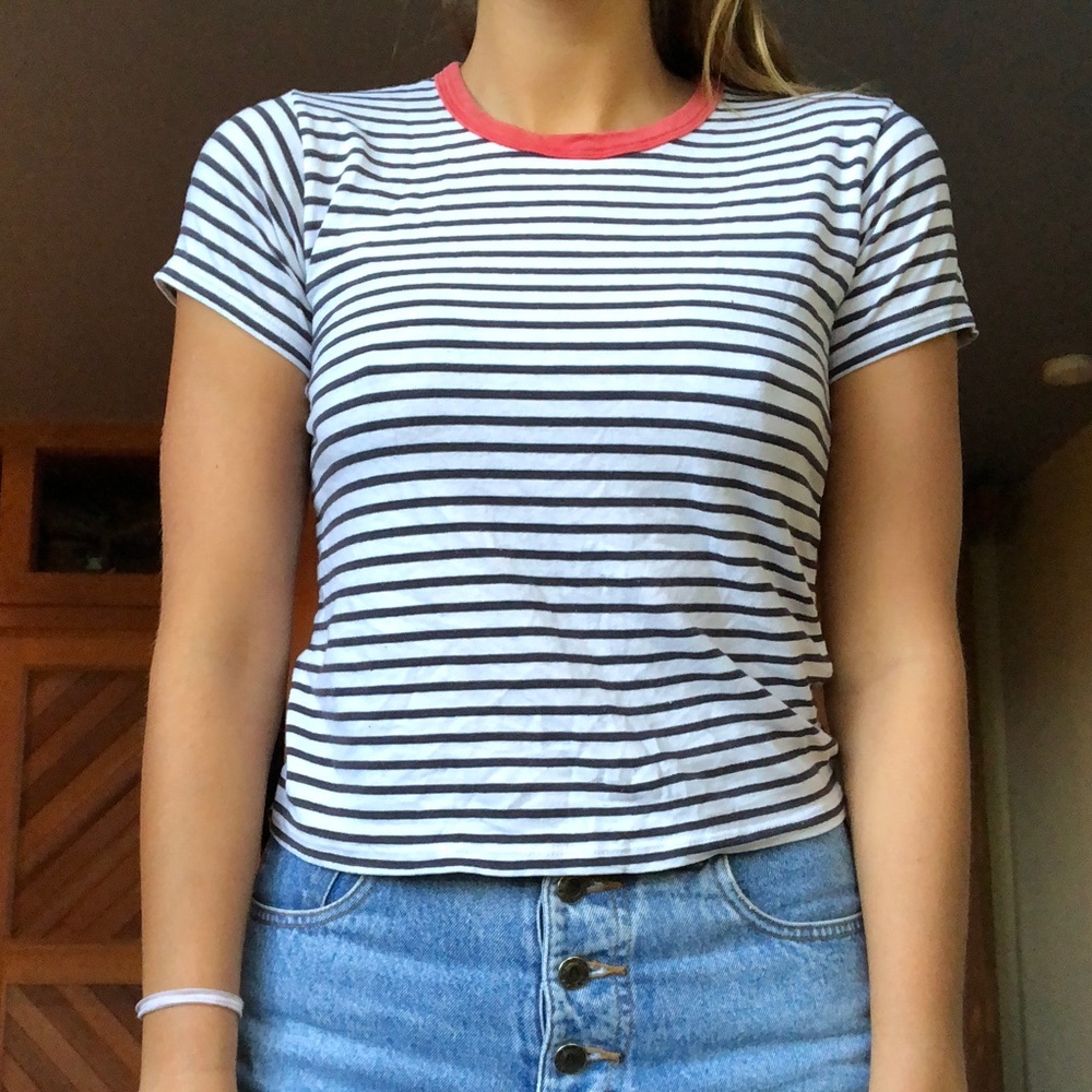 Brandy Melville striped t-shirt with red collar